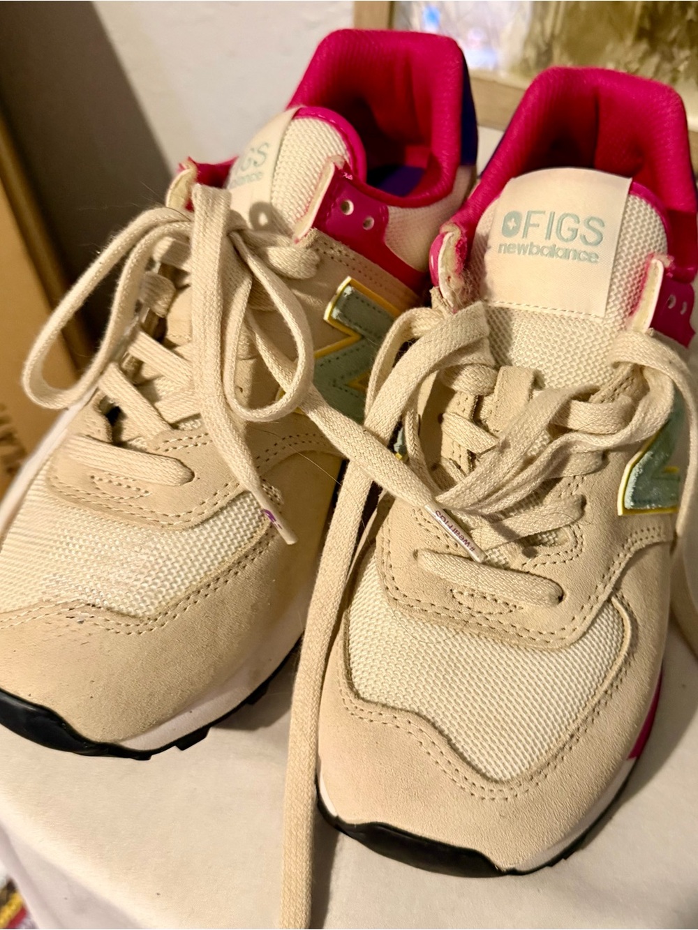 New Balance Figs collab Beige color block Sneakers with Pink Lining NWOT